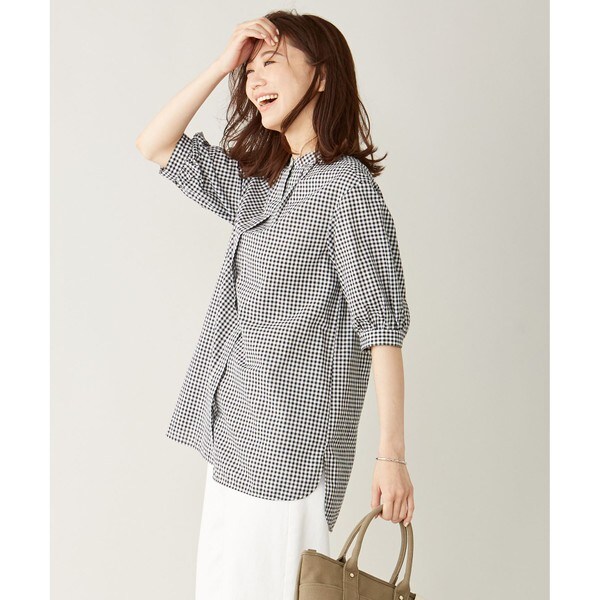 ICB大きいサイズL今夏【吸水速乾】 Soft TwillギンガムVネックブラウス