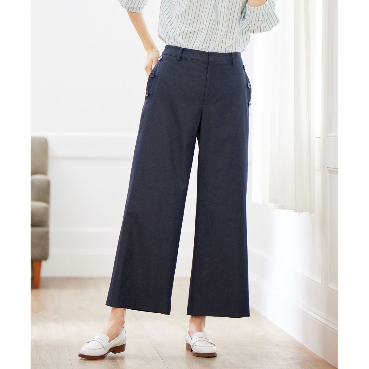 洗える・吸水速乾】コットン麻シェルドライ ワイド パンツ | Jプレス