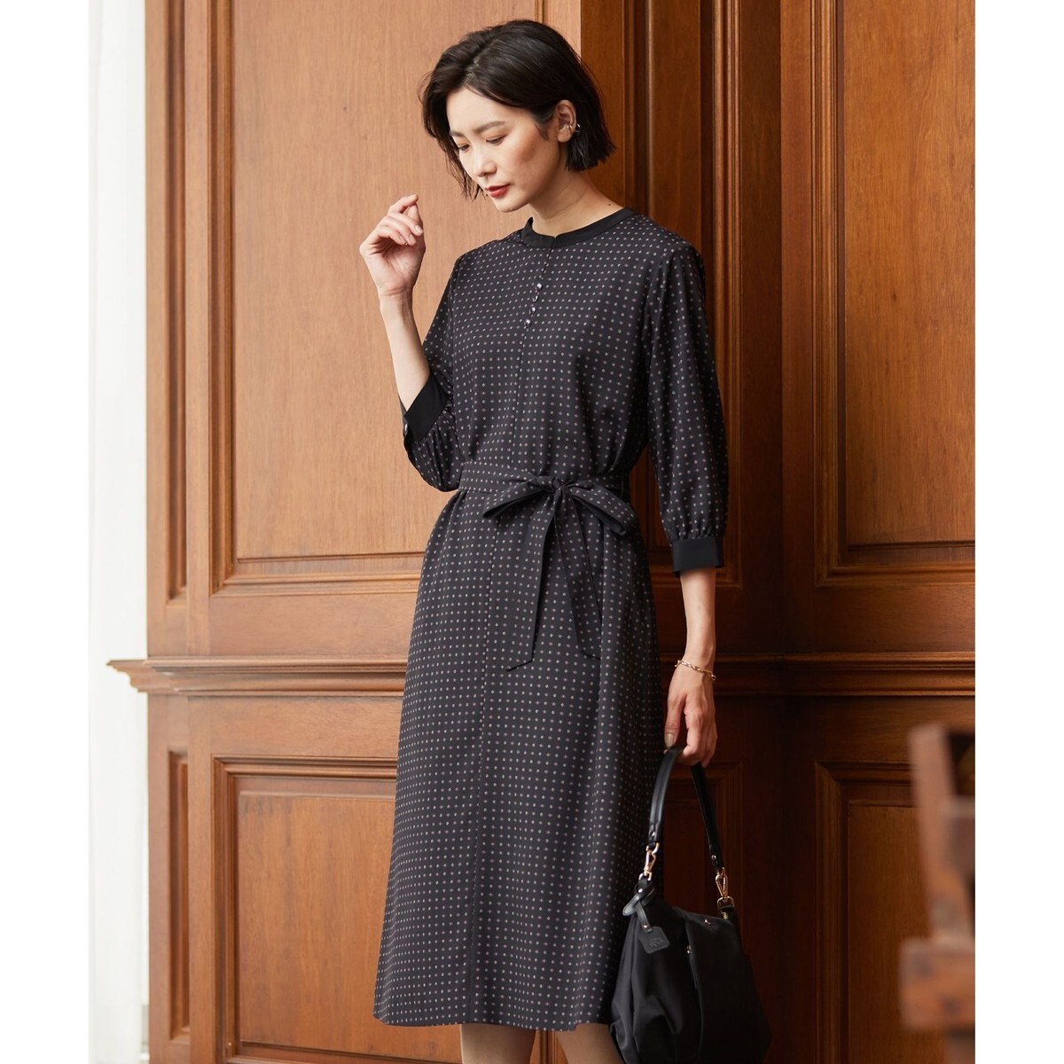 【タグ付き新品】MARYLING ワンピース（日本未発売） 洗える】シュリンクデシン ジオメトリックプリント ワンピース | J