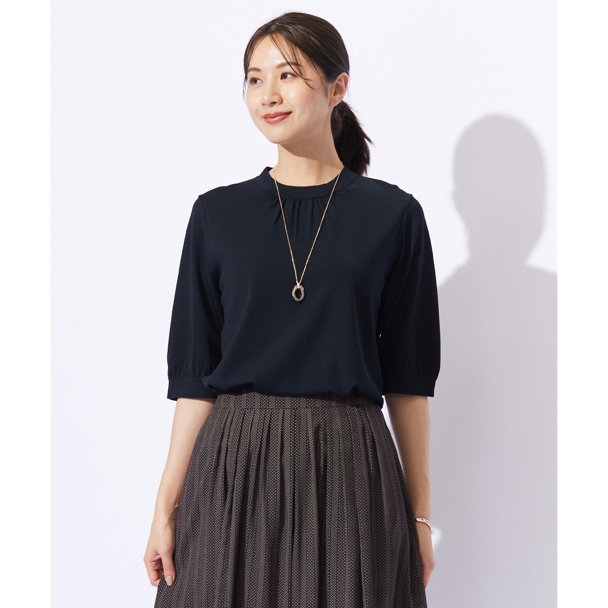 レーヨンストレッチギャザースリーブニット[洗える] Maison de CINQ｜レーヨンストレッチギャザースリーブニット