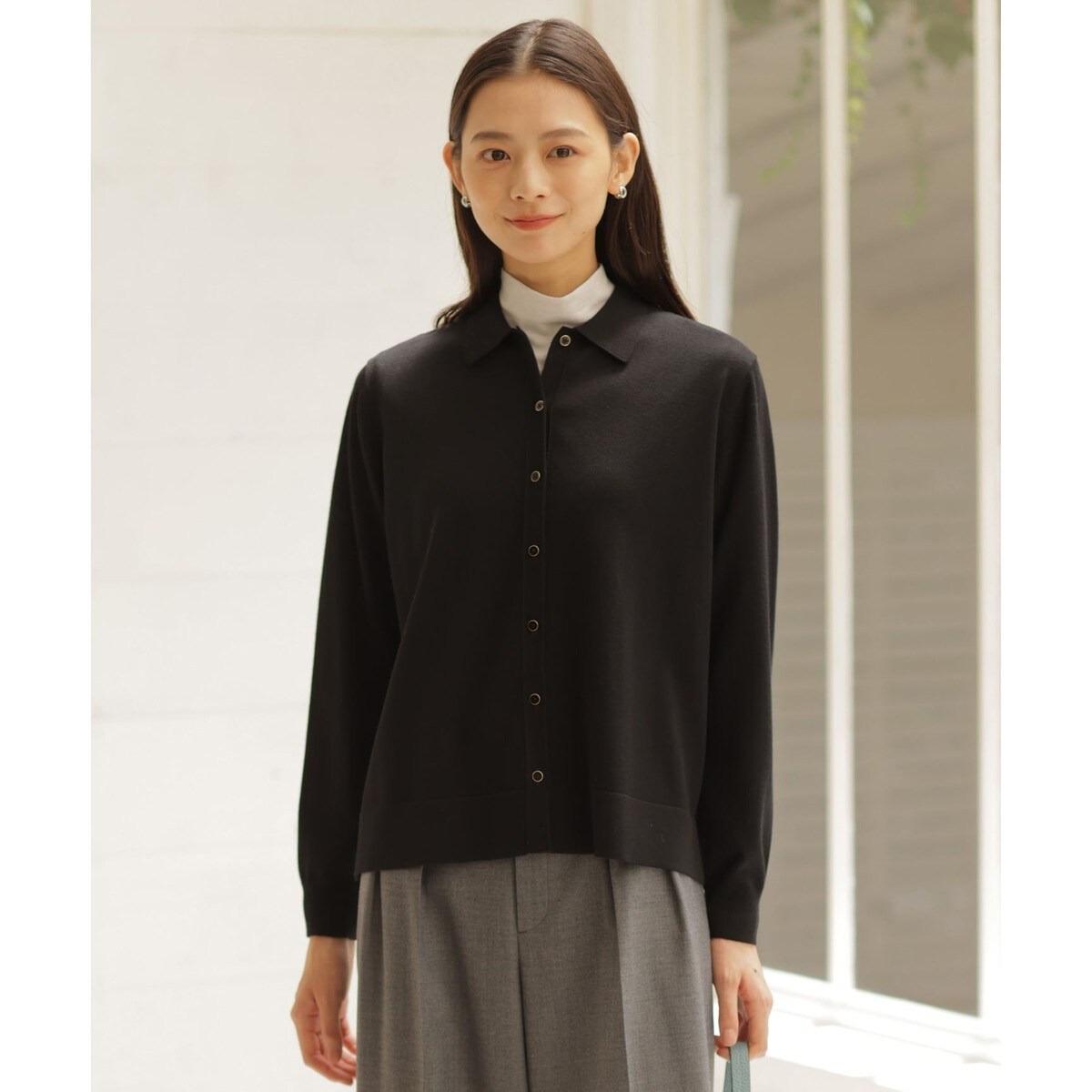 洗える】WORSTED WOOL BLEND ポロ襟付き カーディガン | J