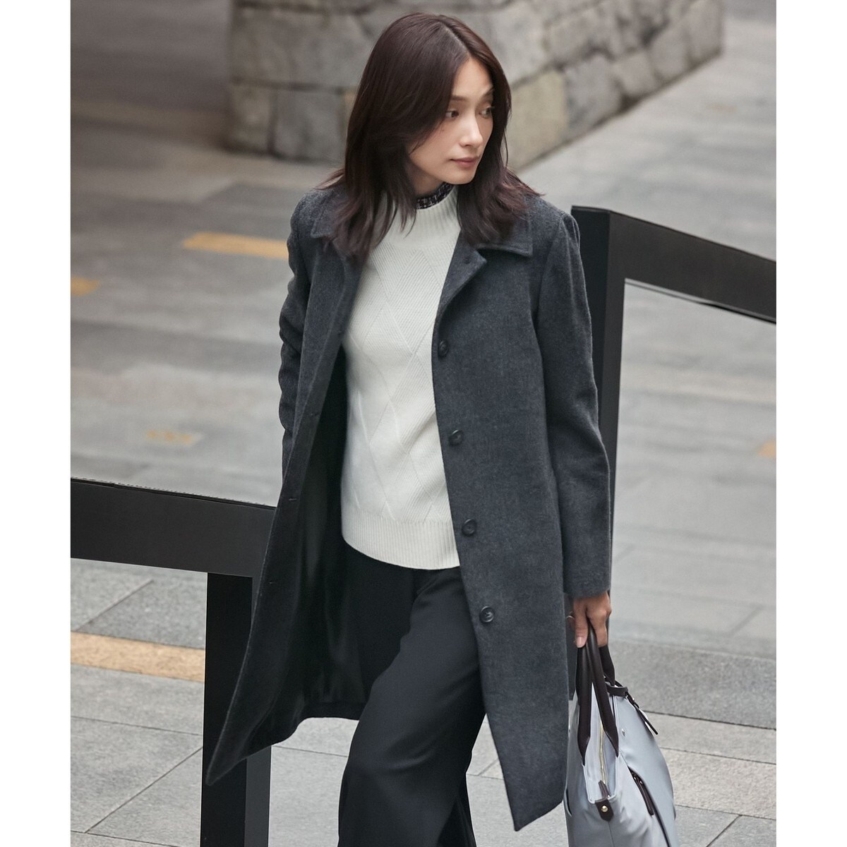 現行　美品　ジェイプレス　ショートビーバースタンドカラーコート　グレー　11号 ショートビーバー ステンカラー コート / J.PRESS LADIES S