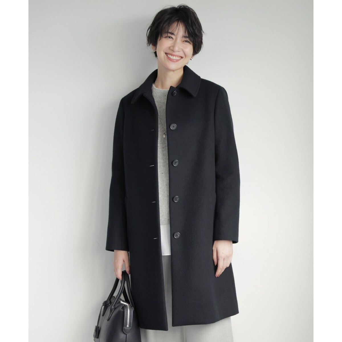 IENA スーパー160ダブルフェイスステンカラーコート(グレー38) IENA（イエナ）の「スーパー160ダブルフェイスステンカラー