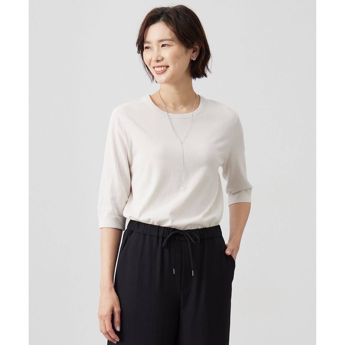 洗える】Cotton Acetate ストライプ ニット プルオーバー | J