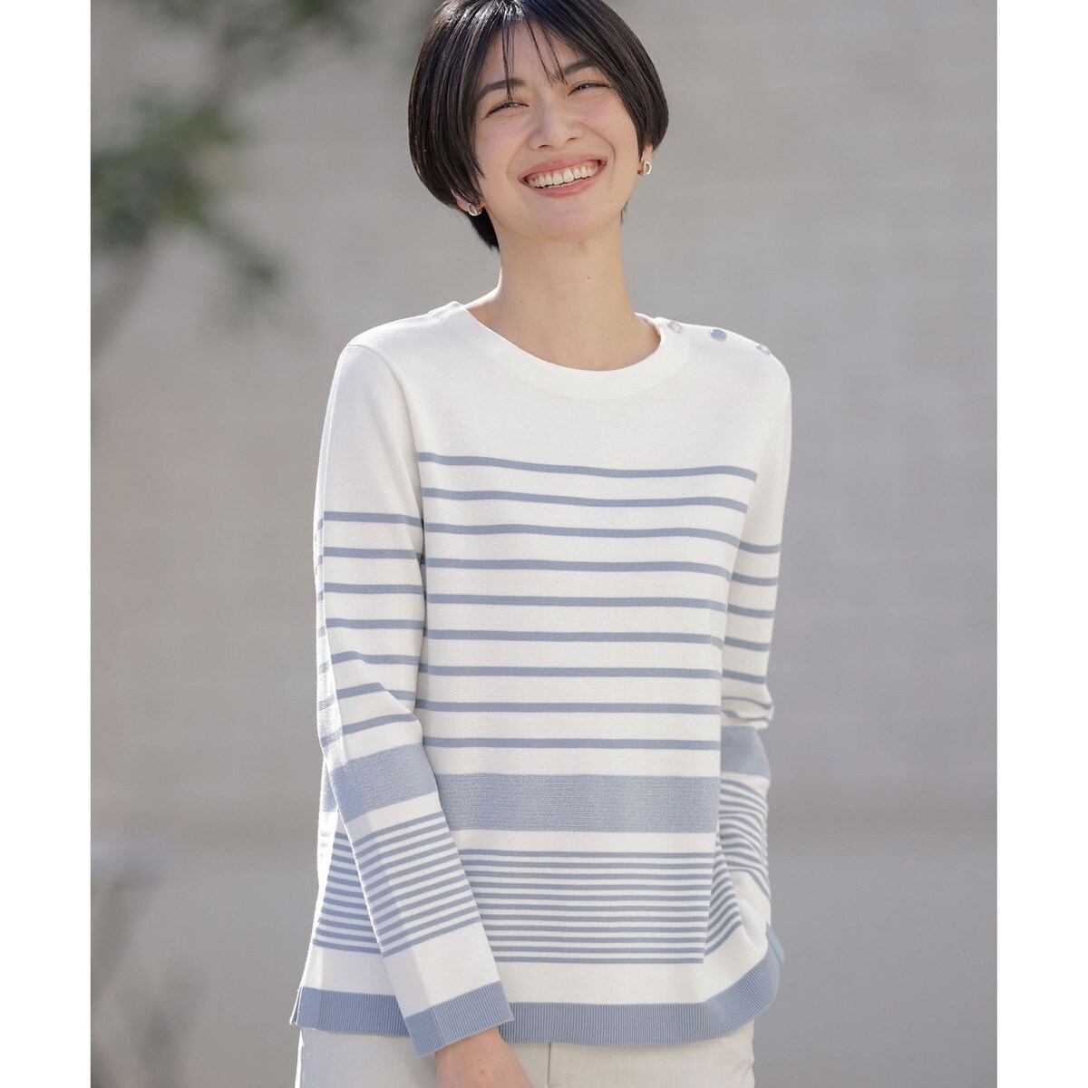 洗える】Cotton Acetate パネルボーダー プルオーバー ニット | J 