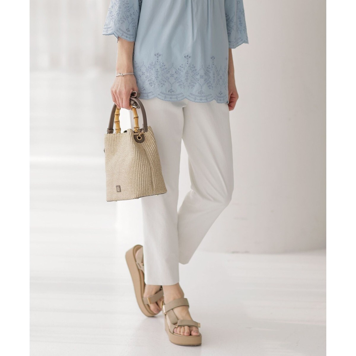 【洗える・接触冷感・UVケア・吸水速乾・防透け】麻シェルドライ テーパード パンツ