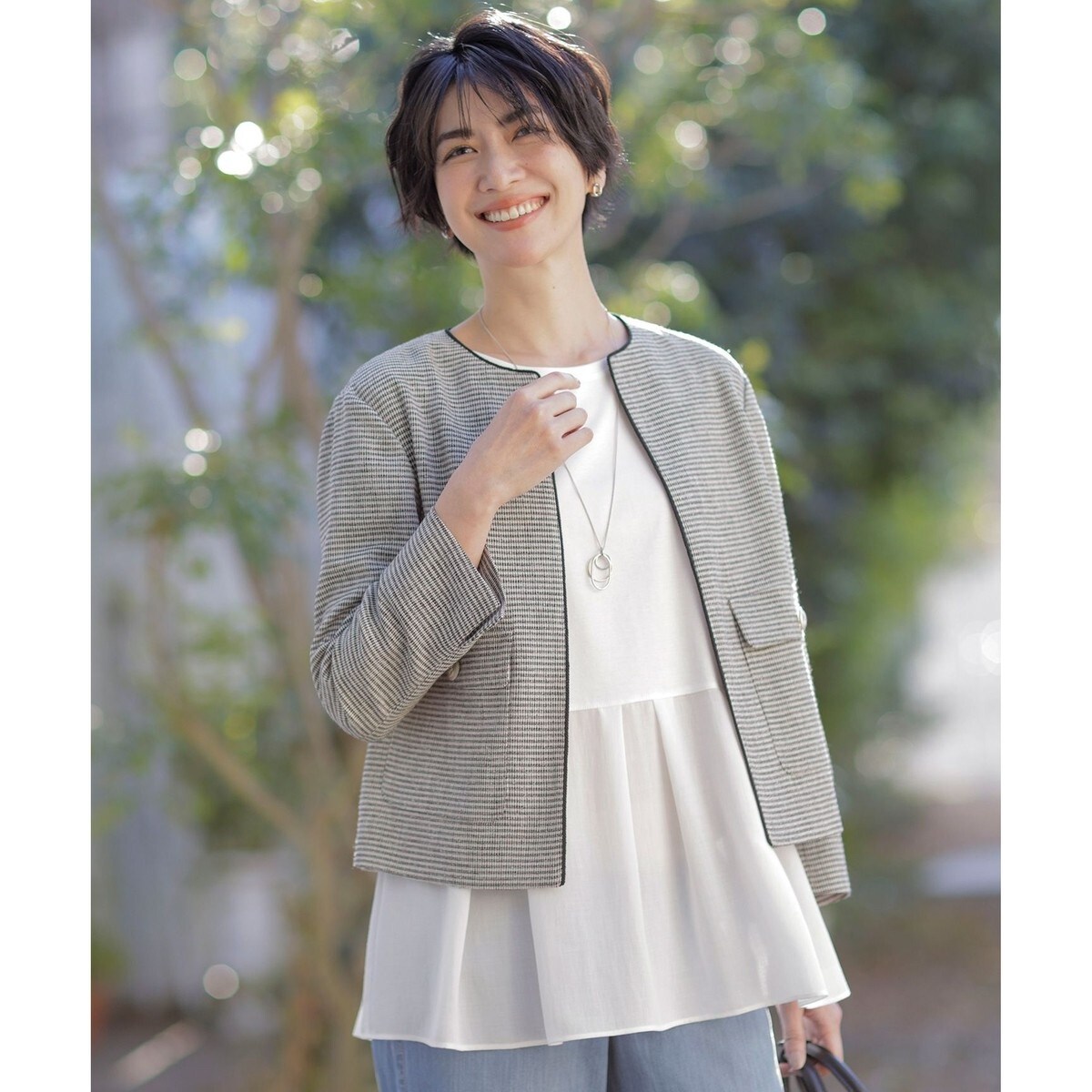 洗えるコットンレースジャケット【Leilian WHITE LABEL