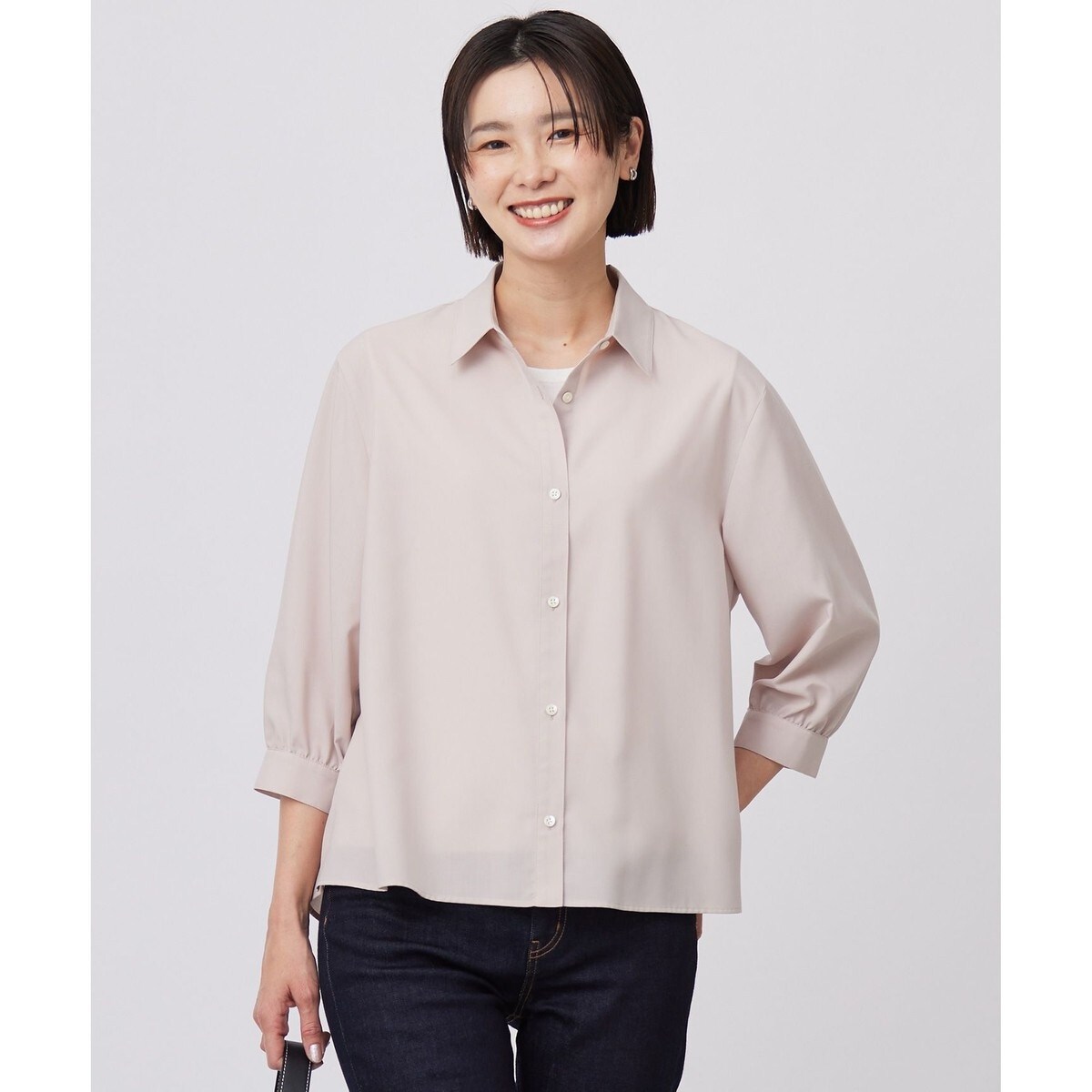 かぐれ　ラミースタンドカラーシャツ　beige かぐれ｜ラミースタンドカラーショートシャツ - かぐれ(カグレ