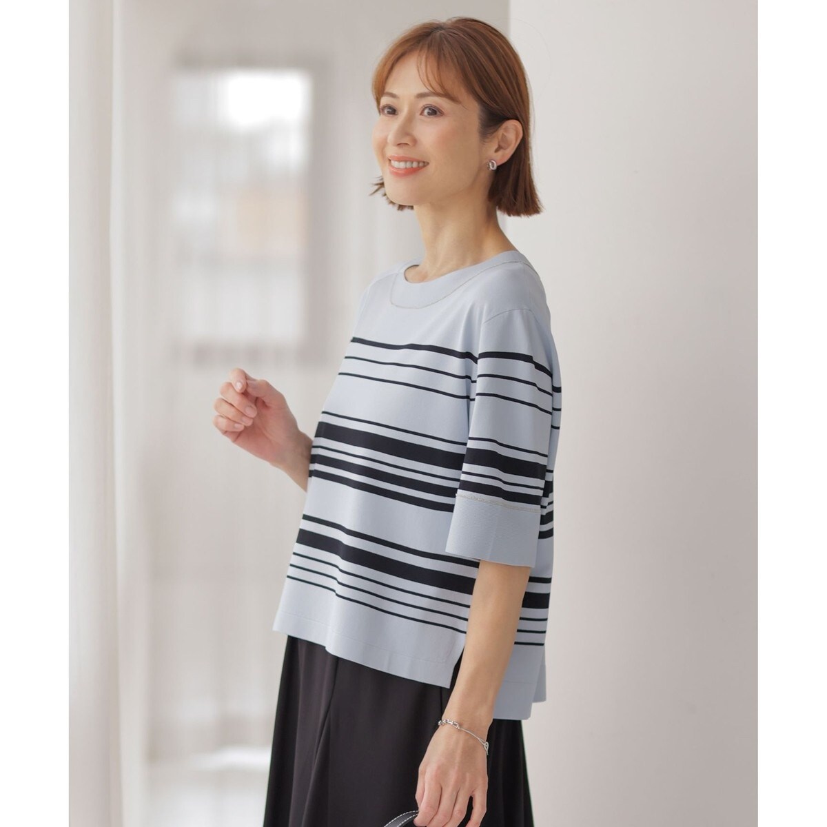 洗える】RAYON ELITE STRETCH ボーダー ニットT | Jプレス(J.PRESS 