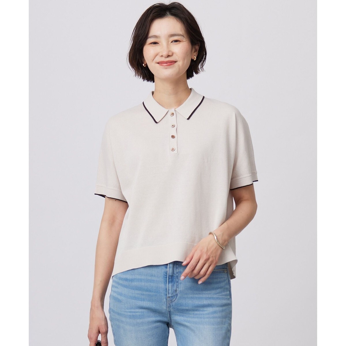 【美品】POLO ラルフローレン　ケーブルニットクロップドポロシャツ セール】ストレッチ ピケ クロップド ポロシャツ（ポロシャツ
