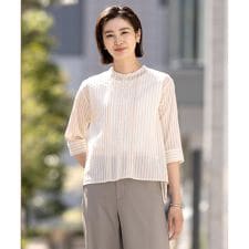 Ｊプレス(J.PRESS)の【洗える】シアーピンストライプ ブラウスライク カットソー