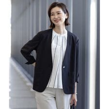 【洗える】ストレッチ ノーカラー ジャケット