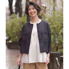 【洗える】Sheer Vis リネン ノーカラー ブルゾン