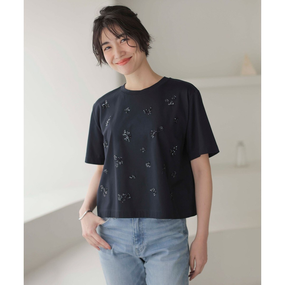 【洗える】シンプルジャージー クロップドTシャツ ICB｜【洗える】シンプルジャージー クロップドTシャツ