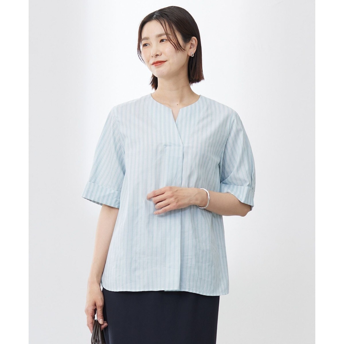 ブラウス シャツ 「洗える」SHEERストライプ クルーネック ブラウス レディース J.PRESS｜【洗える】SHEERストライプ クルーネック ブラウス