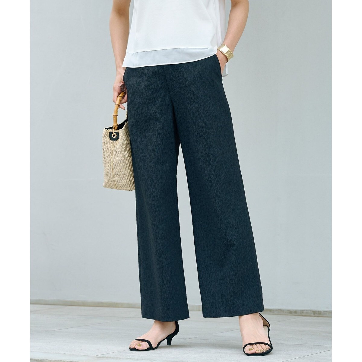 【洗える・吸水速乾】DRYライトサッカー ワイド パンツ