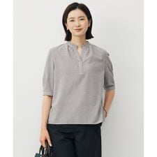 【洗える】SHEER ギンガム スキッパー ブラウス