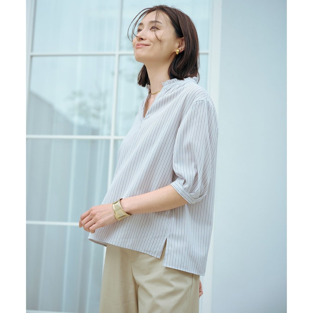 タグ付き◇23区 接触冷感/UVカット ドライスラブストレッチスキッパーブラウス 23区｜【接触冷感/UVカット】ドライスラブストレッチ スキッパー