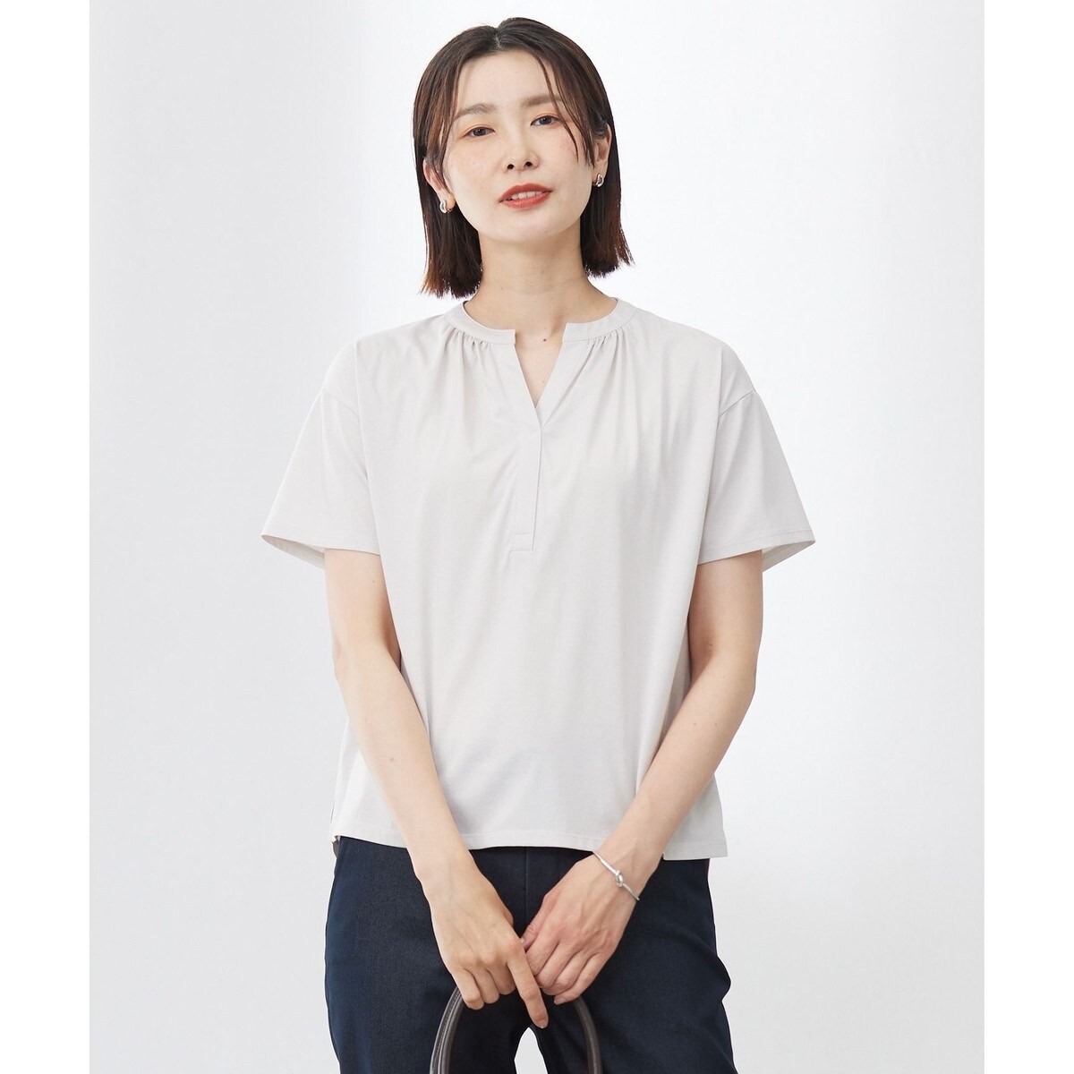 tシャツ Tシャツ プレーティングシルケット　バンドカラーカットソー プレーティングジャージー バンドカラー カットソー ⁄  LADIES