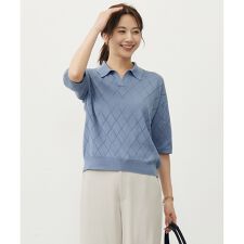 【洗える】COTTON POLYESTER ポロ ニット