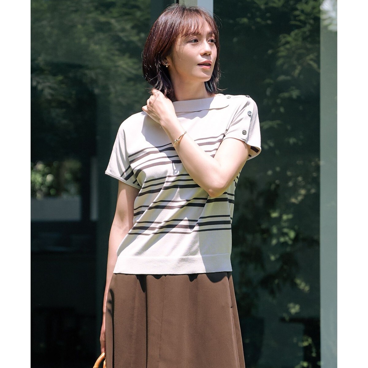 WEB限定カラーあり・洗える】COTTON POLYESTER ボーダー 襟付き