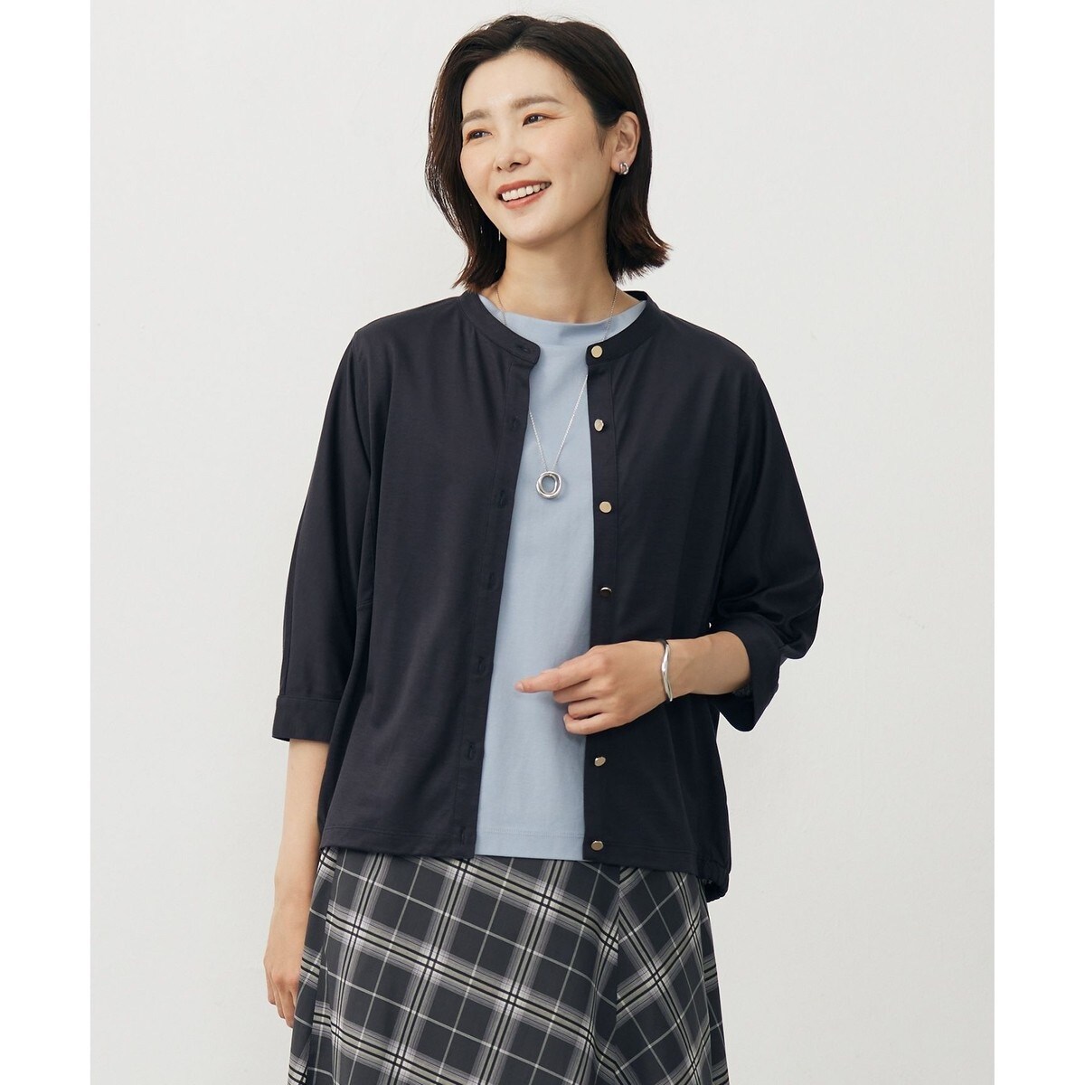 カシミヤブレンド・洗える】ボーダータートルカットソー | リズム