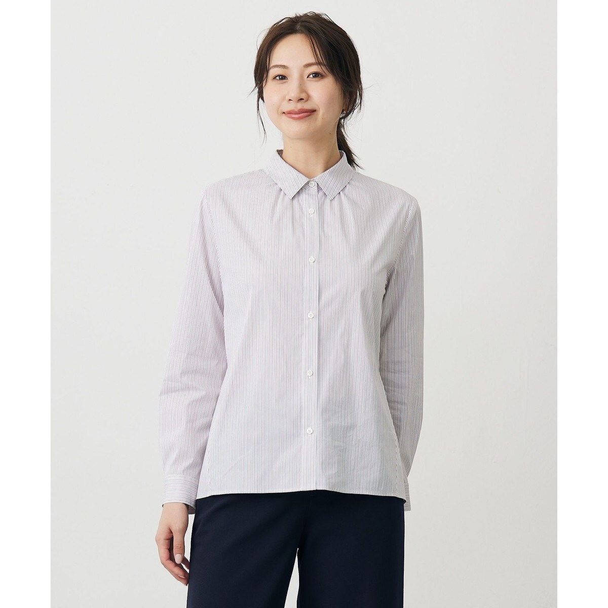 スーピマコットンサテン リラックスフィット ストライプシャツ