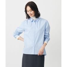【洗える】BEZ ドビーストライプ シャツカラー ブラウス