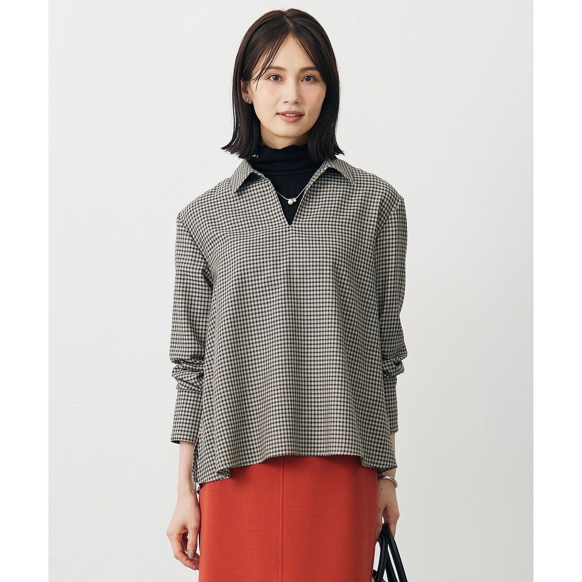 洗える】BEZ コットンリネン ギンガム チュニック ブラウス | J