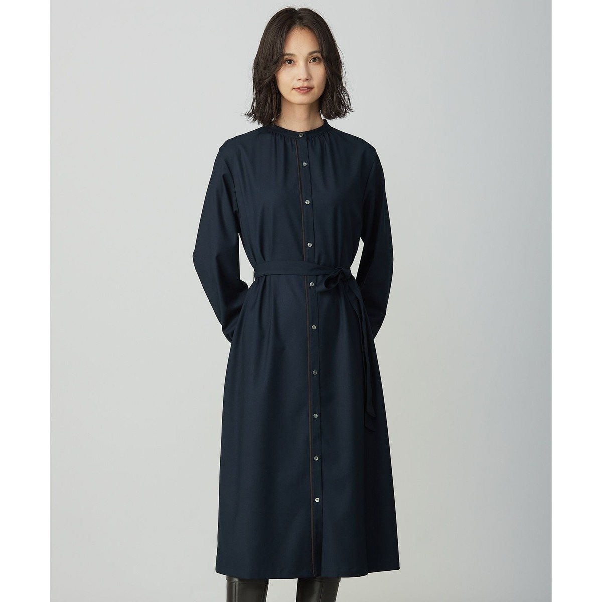 ニューヨーカー（NEWYORKER）/【ストレッチ】ウール混ハウンドトゥース ウエスト切替えパイピングフレ ストレッチ】ウール混ハウンドトゥース ウエスト切替えパイピングフレ