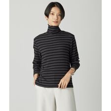 カシミヤシルク シアーリブ ボーダー タートル カットソー