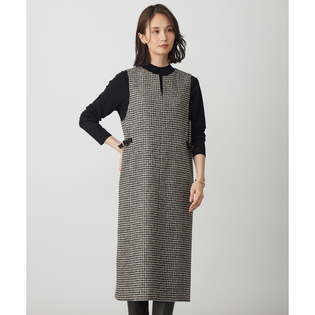 ウォッシャブル】TRツイルツィード Vネックジャンパースカート