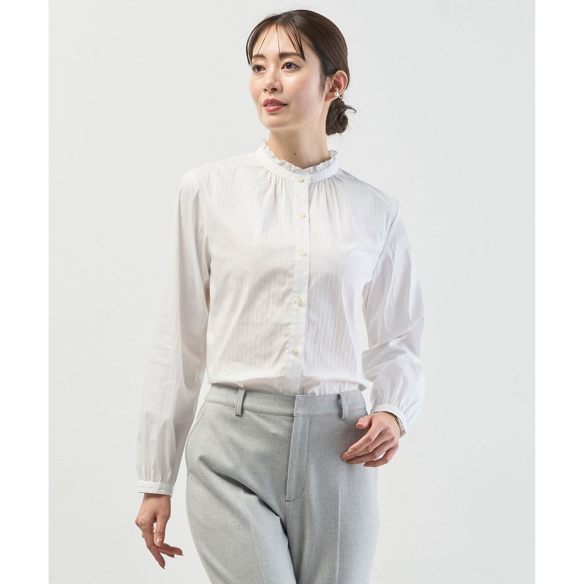BEZコットンナイロン ストライプ フリル襟 ブラウス | Jプレス(J