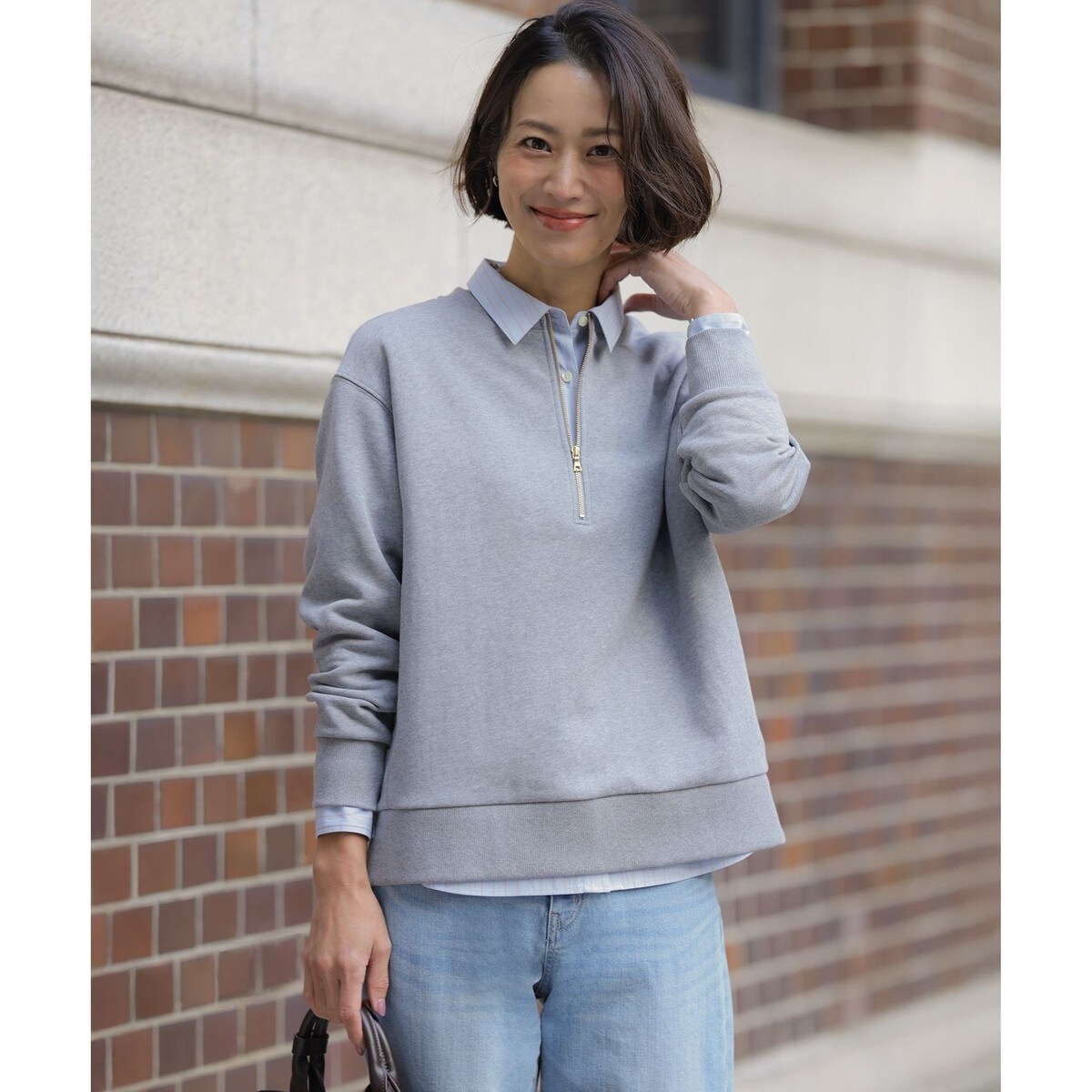 コットンナイロントリコット スタンドカラープルオーバー