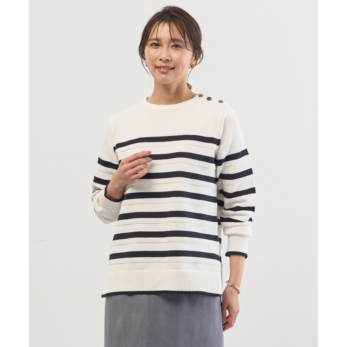 Cotton Polyester カラーボーダー ニット