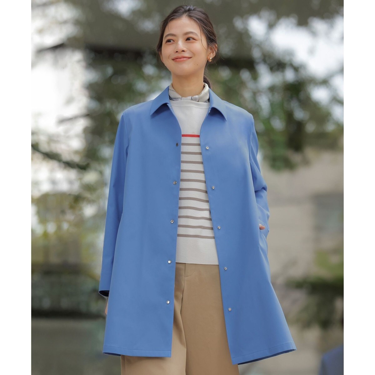 美品⭐︎J.PRESS ステンカラーコート　衿リブ　濃紺　エルボーパッチ　L Jプレス（レディス）(J.PRESS LADIES) レディース ステンカラーコート