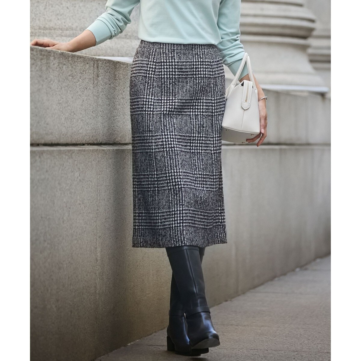 バーバリースカート、シルク100%グレーチェック未使用 ウールシルクツイードグレンチェック スカート | Jプレス(J.PRESS