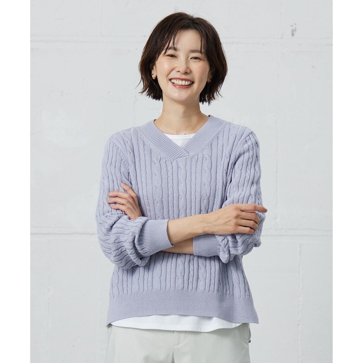 【洗える】GIZA MERCERIZE COTTON ケーブル ニット