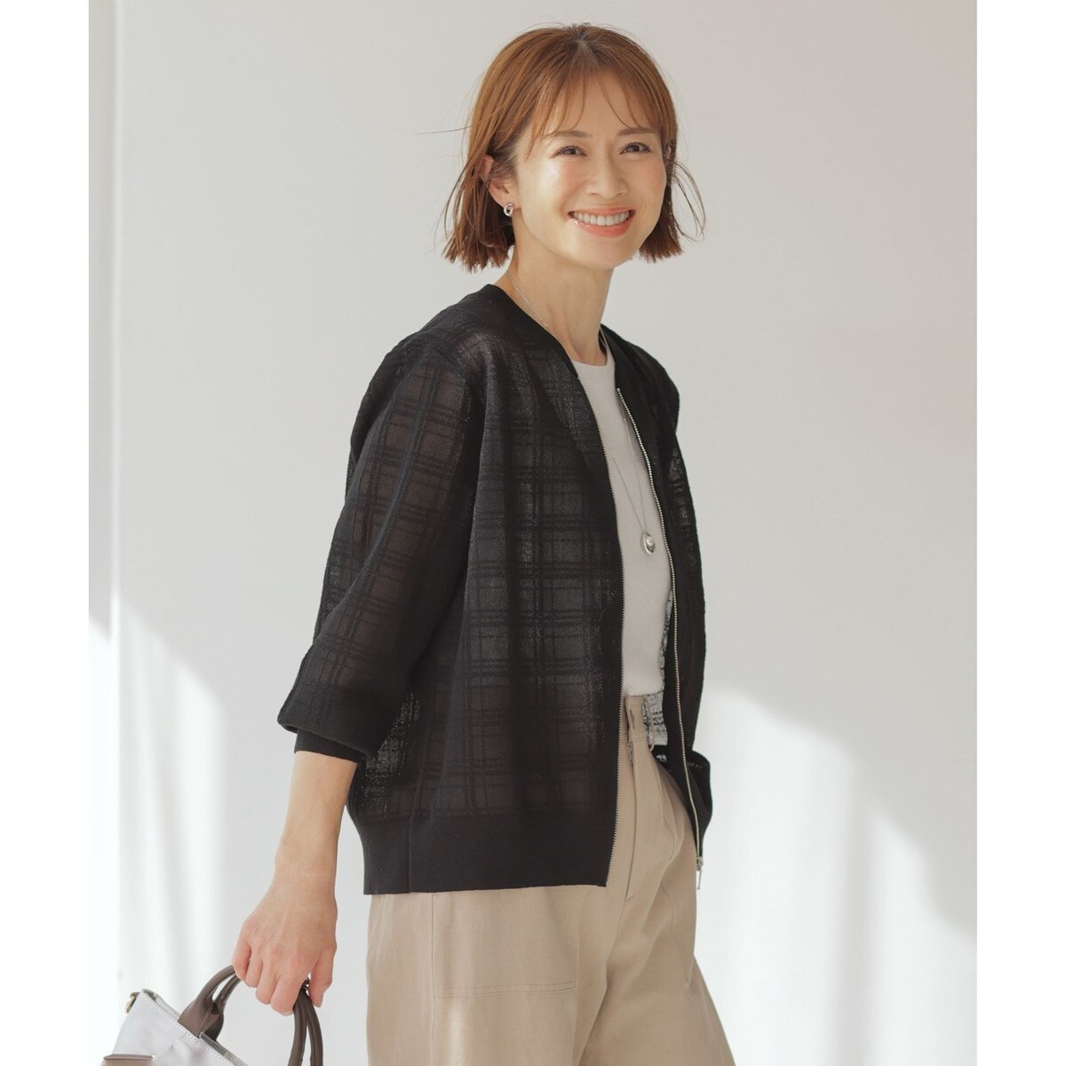 【洗える】SHEER JACQUARD ニット ブルゾン