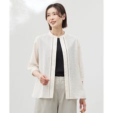 【WEB限定カラーあり・洗える】Sheer Vis リネン バンドカラー ブラウス