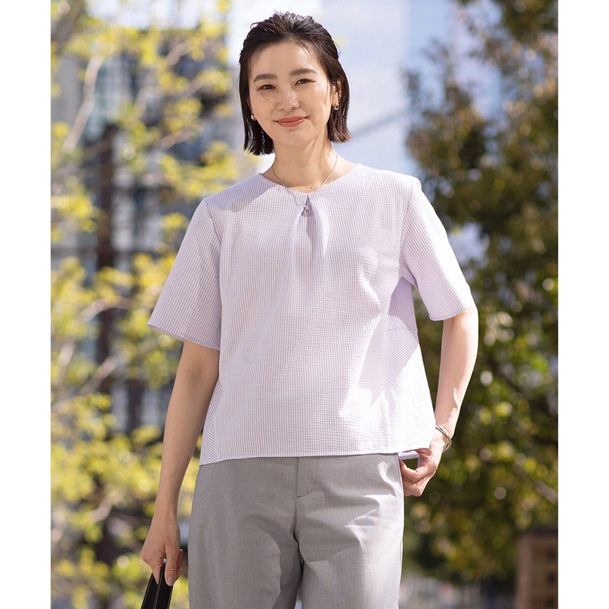 【洗える・抗菌防臭・吸水速乾】サッカージャージー ペプラム カットソー