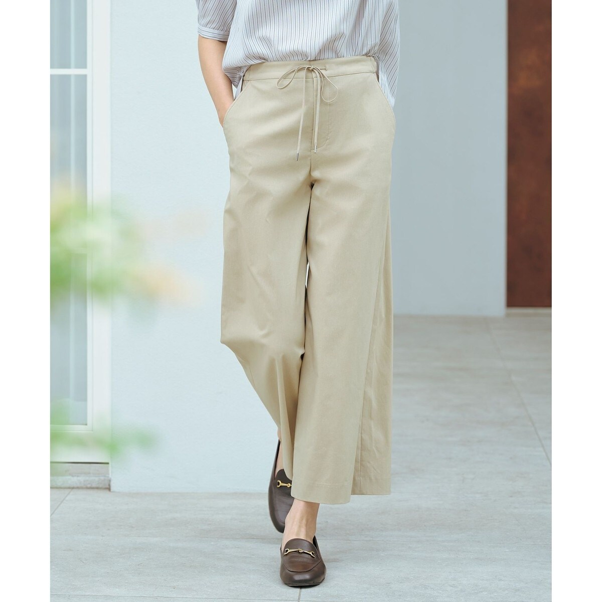 【洗える】セルロースリネンストレッチ イージー パンツ