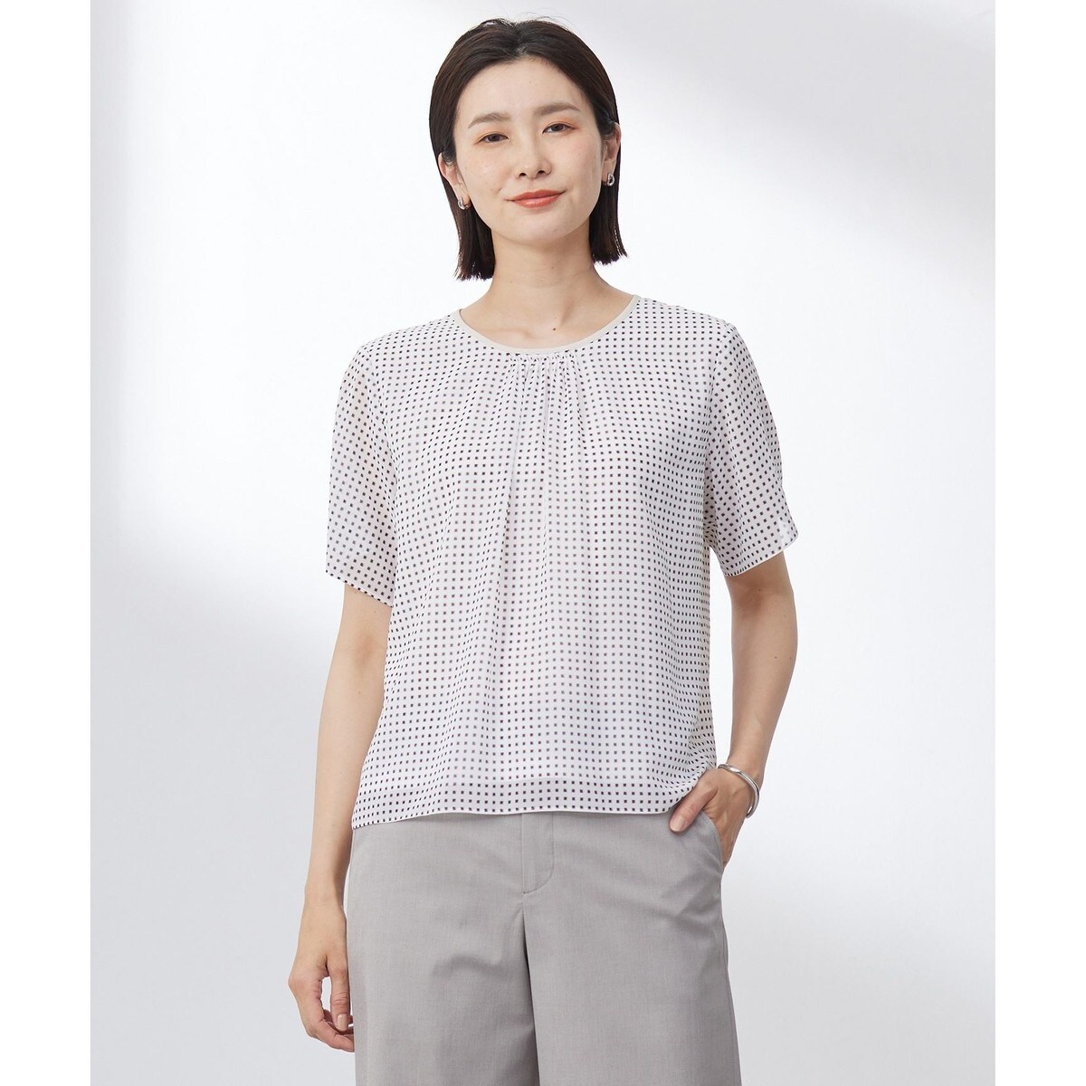 tシャツ 「洗える」シアーピンストライプ ブラウスライク カットソー レディース tシャツ 「洗える」シアーピンストライプ ブラウスライク