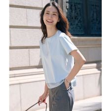 【WEB限定カラーあり・洗える】コットンスムース シアーデザイン カットソー