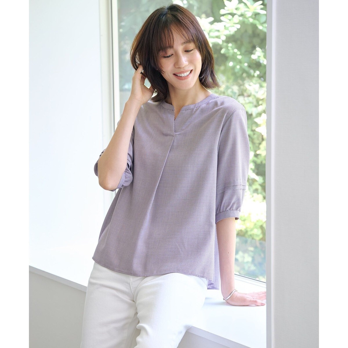 theory luxe 22SS 完売 ウォッシャブル キーネック ブラウス 洗える】ウォッシャブルキュプラツイル キーネック ブラウス | J