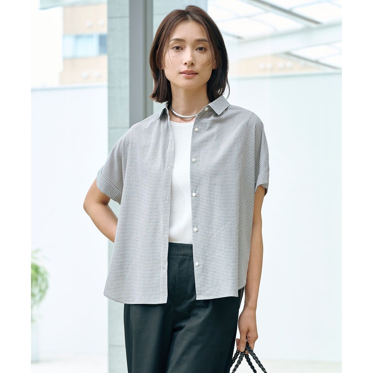【洗える】SHEER ギンガム シャツ ブラウス
