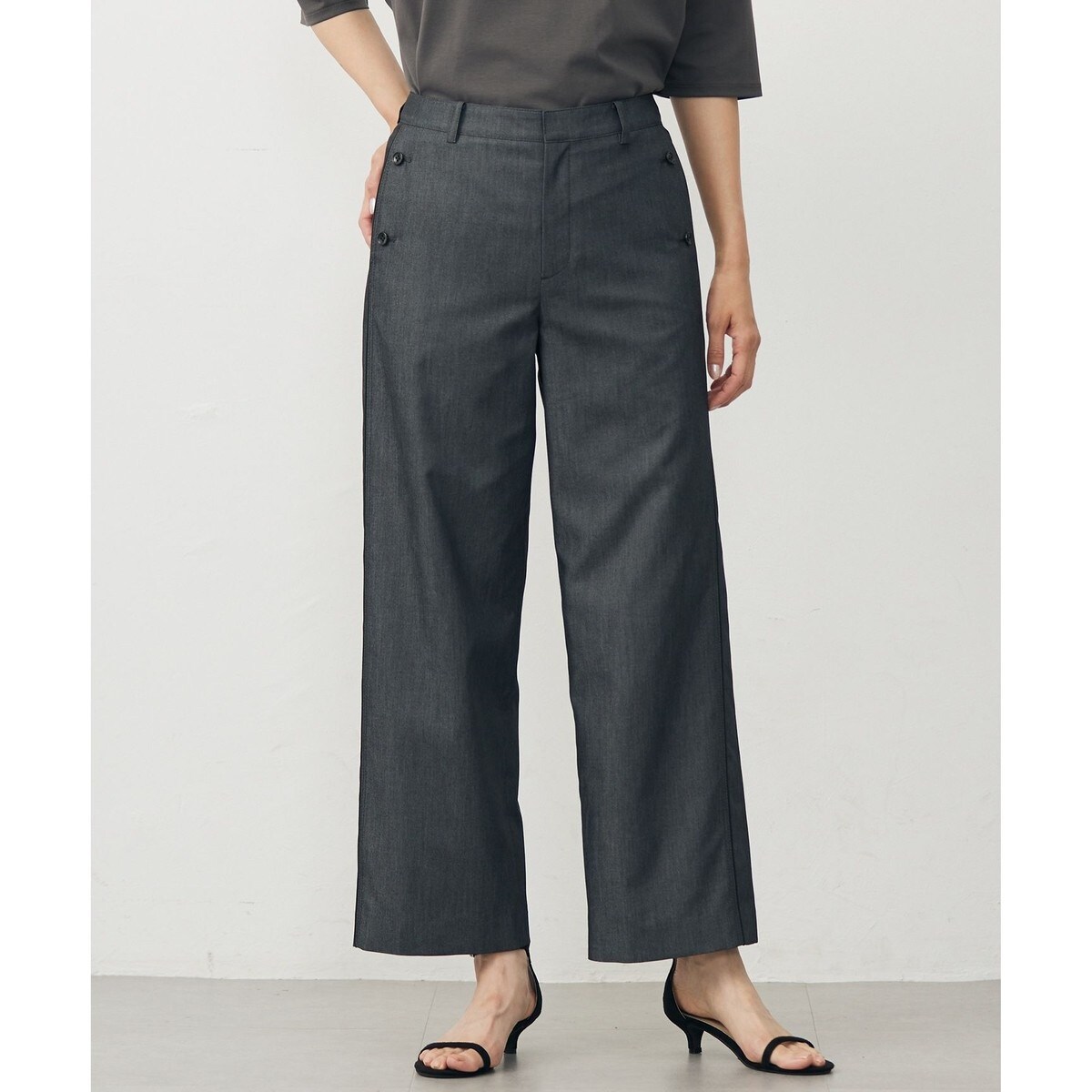 【洗える・防シワ・速乾】ツイルシャンブレー ワイド パンツ