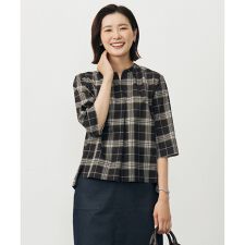 【WEB限定カラーあり・洗える】SOFT SHEER チェック キーネック ブラウス