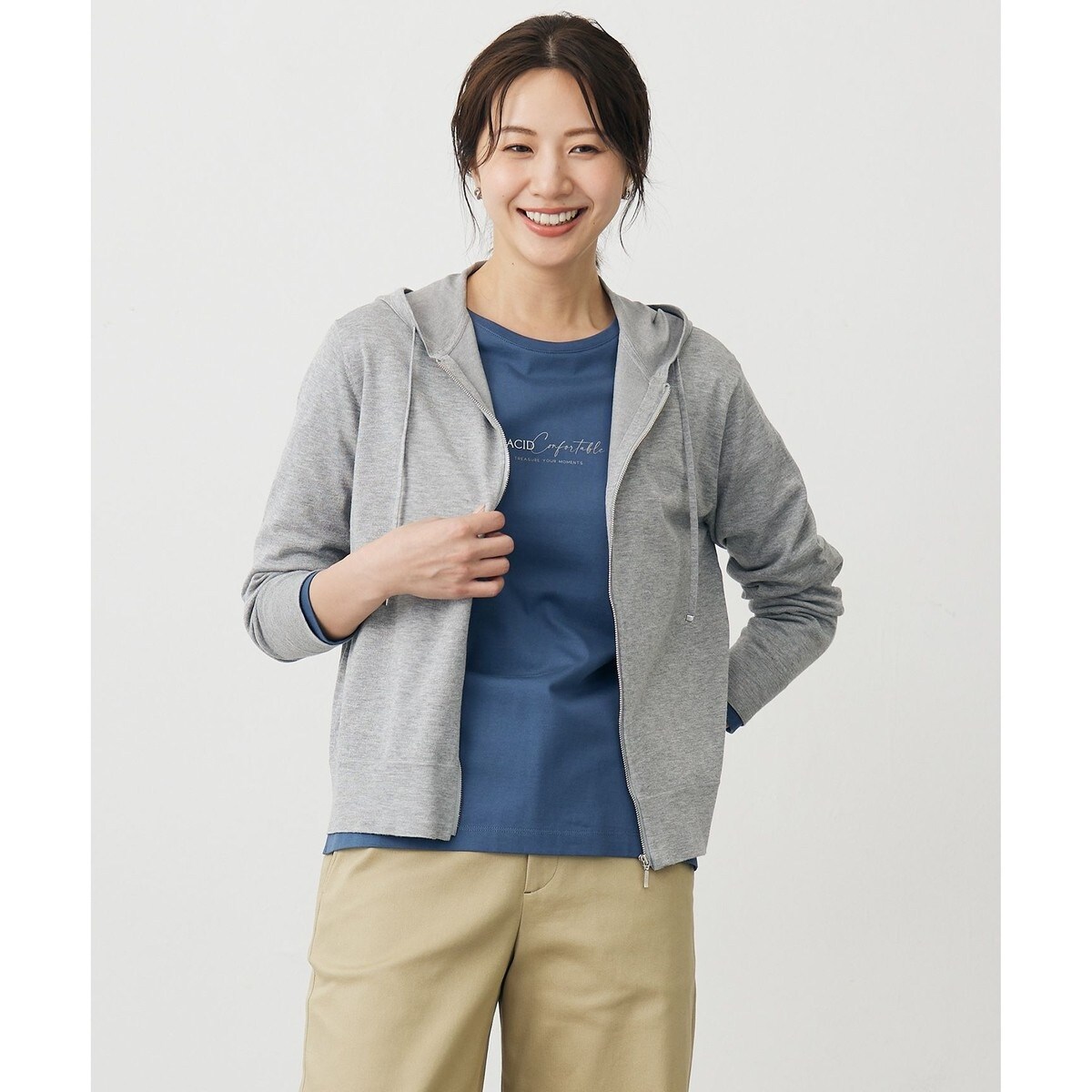 23区 コットンウール ニット パーカー チャコール グレー 44 SLOW⁄一部