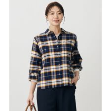 【洗える】コットン起毛タータンチェック ショート丈 シャツブラウス
